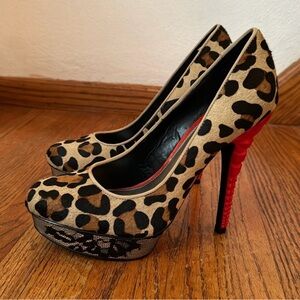 RACHEL Rachel Roy Leopard Print Heels with Red Accents